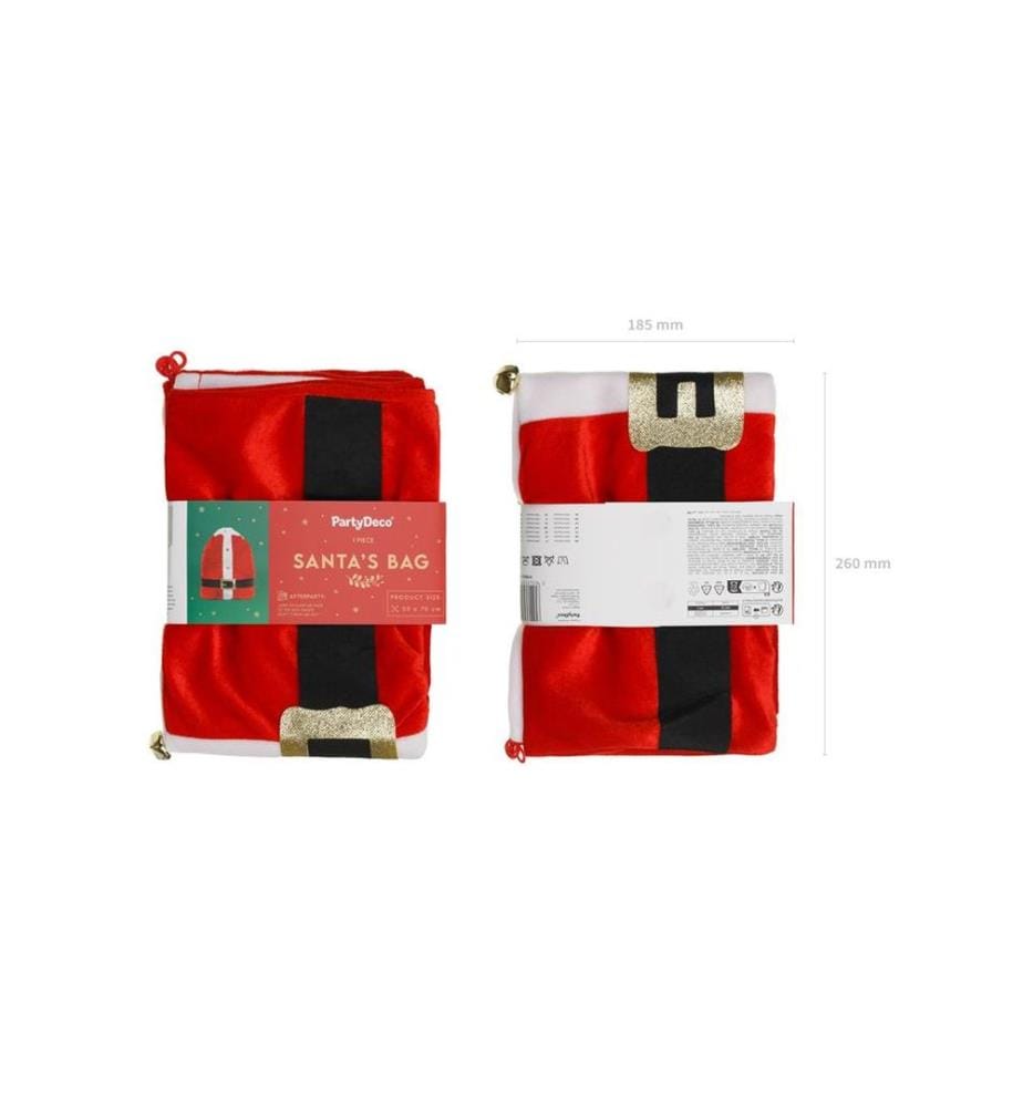 PARTYDECO - Weihnachtsmann-Geschenksack, 50 x 70 cm, Rot / Weiss