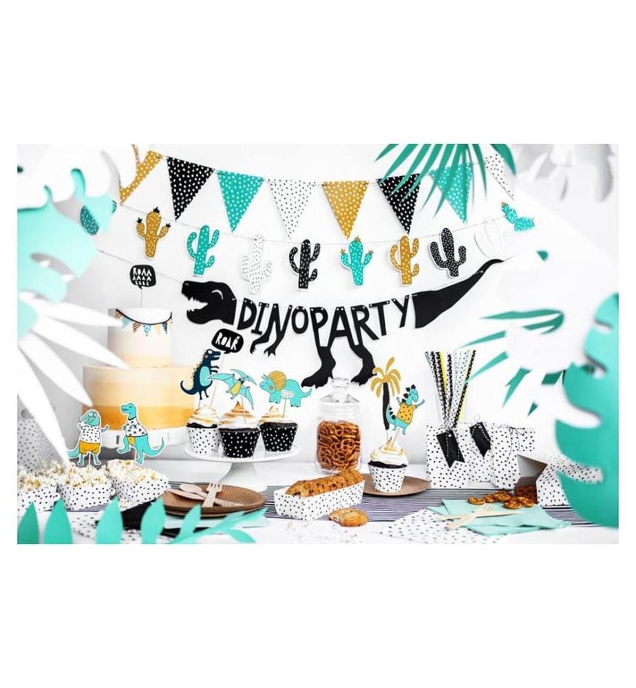 PARTYDECO - Girlande Dinosaurier-Party Schwarz, 20 x 90 cm