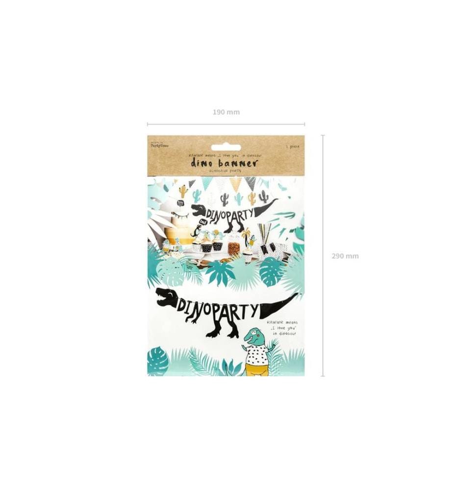 PARTYDECO - Girlande Dinosaurier-Party Schwarz, 20 x 90 cm