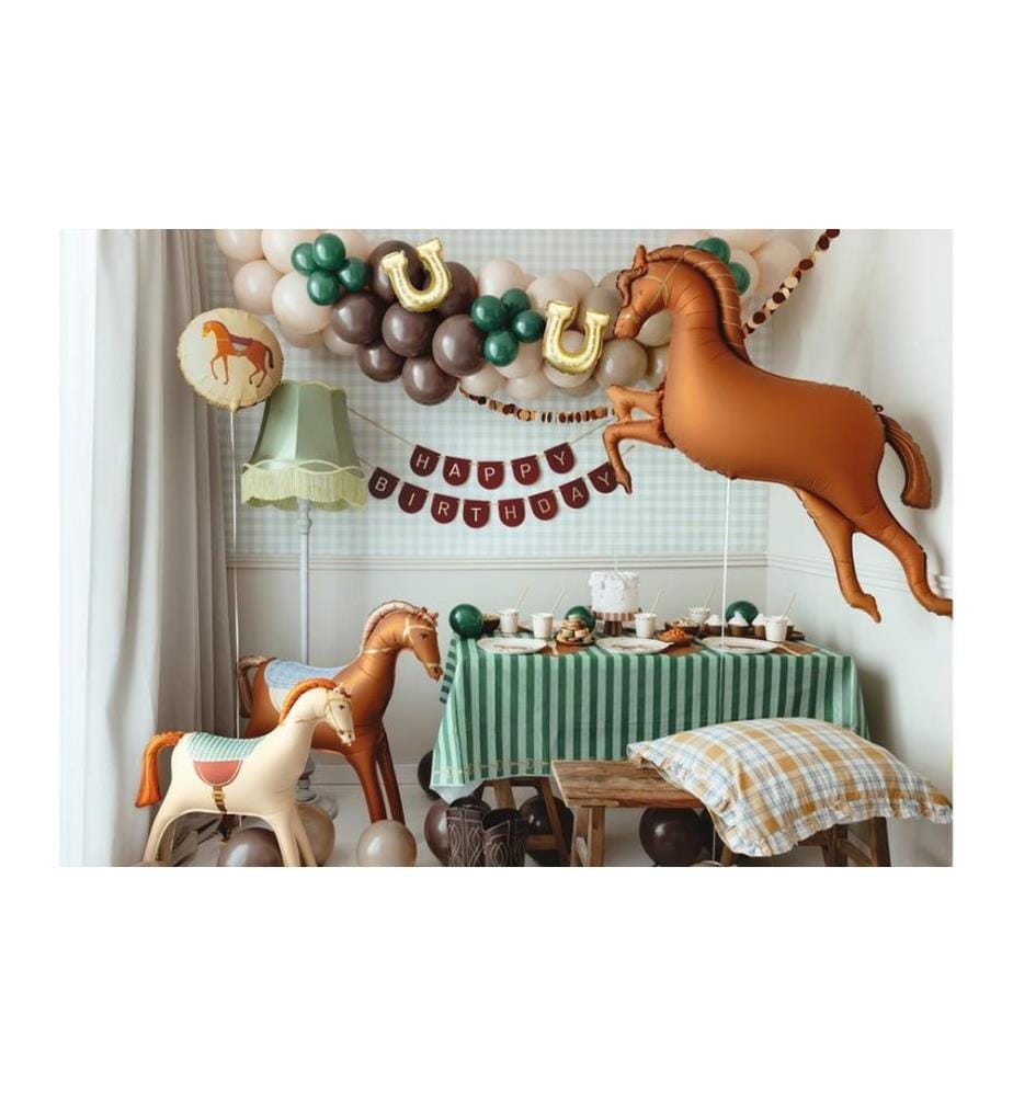 PARTYDECO - Ballon en aluminium cheval, Crème, 86.5 x 86.5 cm, 1 pièce