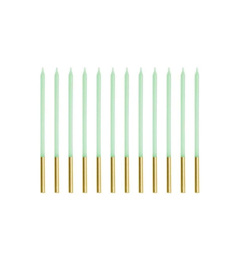 PARTYDECO - Bougie Vert clair, 14 cm, 12 pièces