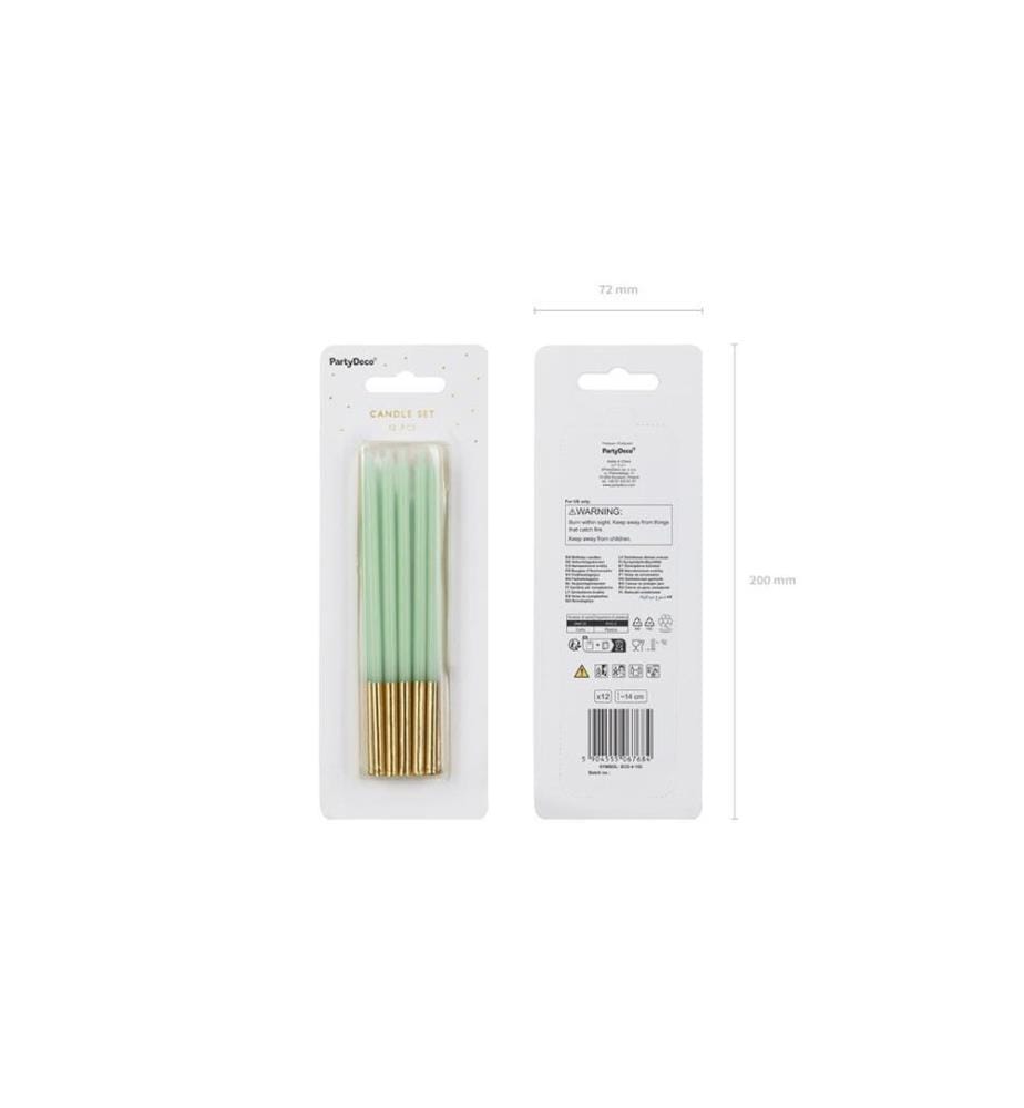 PARTYDECO - Bougie Vert clair, 14 cm, 12 pièces