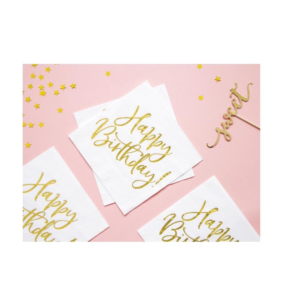 PARTYDECO - Serviettes en papier Joyeux anniversaire 33 cm x 33 cm, 20 Pièce/s
