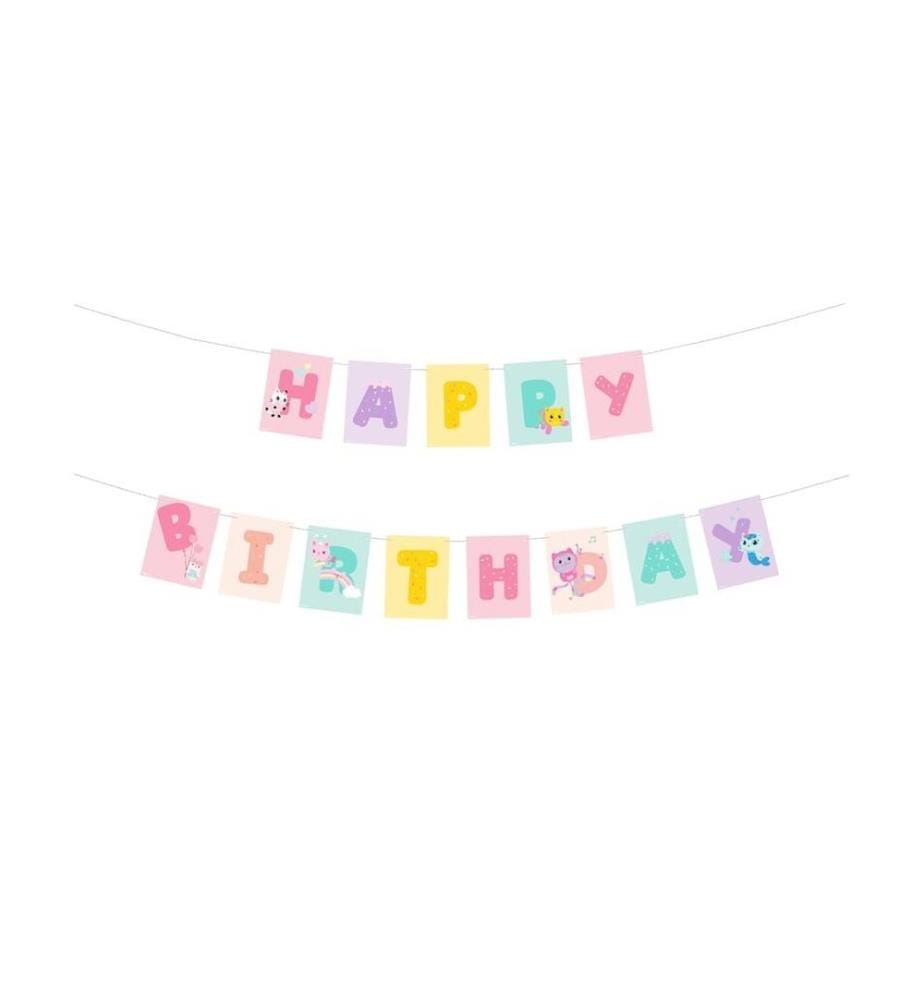 PARTYDECO - Girlande Gabbys Dollhouse Happy Birthday, 1.8 m