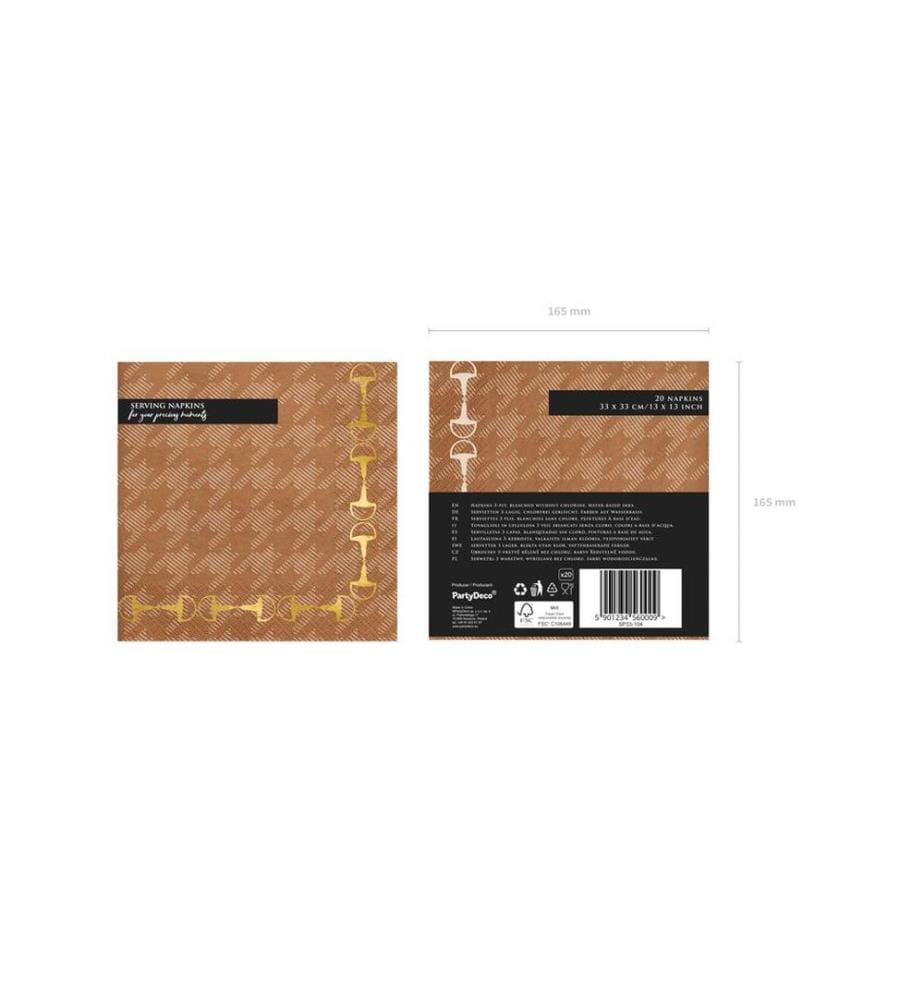 PARTYDECO - Serviettes en papier Étriers, Marron, 33 x 33 cm, 12 pièces