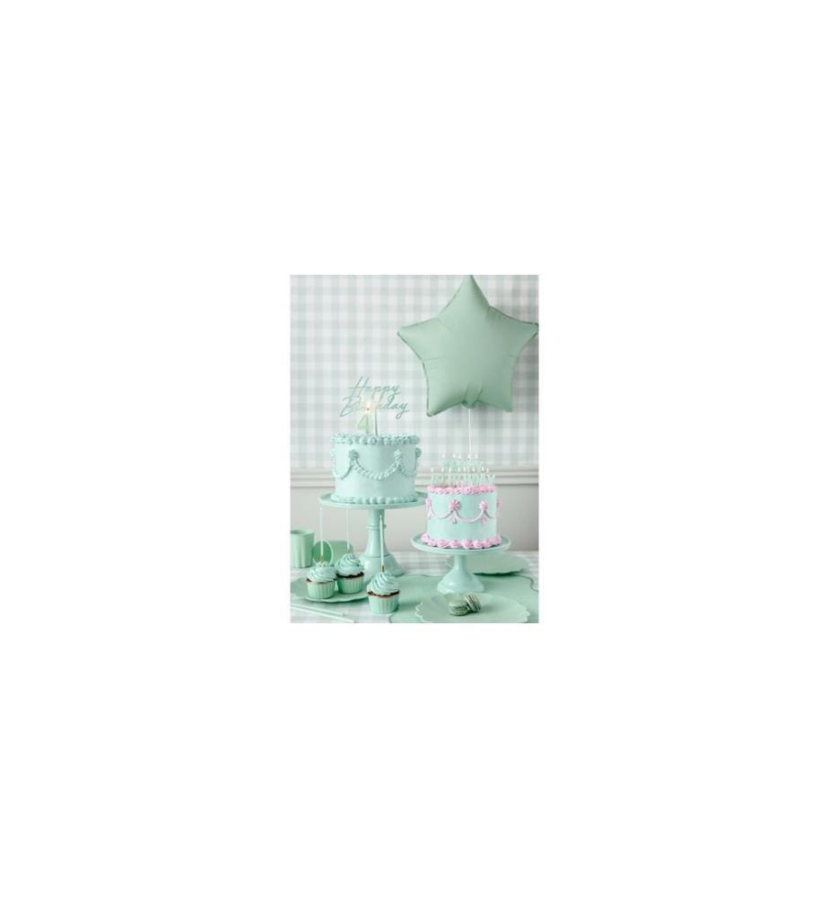 PARTYDECO - Bougie Happy Birthday, Vert clair, H 2.5 cm, 13 pièces