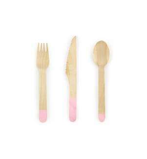 PARTYDECO - Sets de couverts jetables Bois 1 Pièce/s Rose pâle