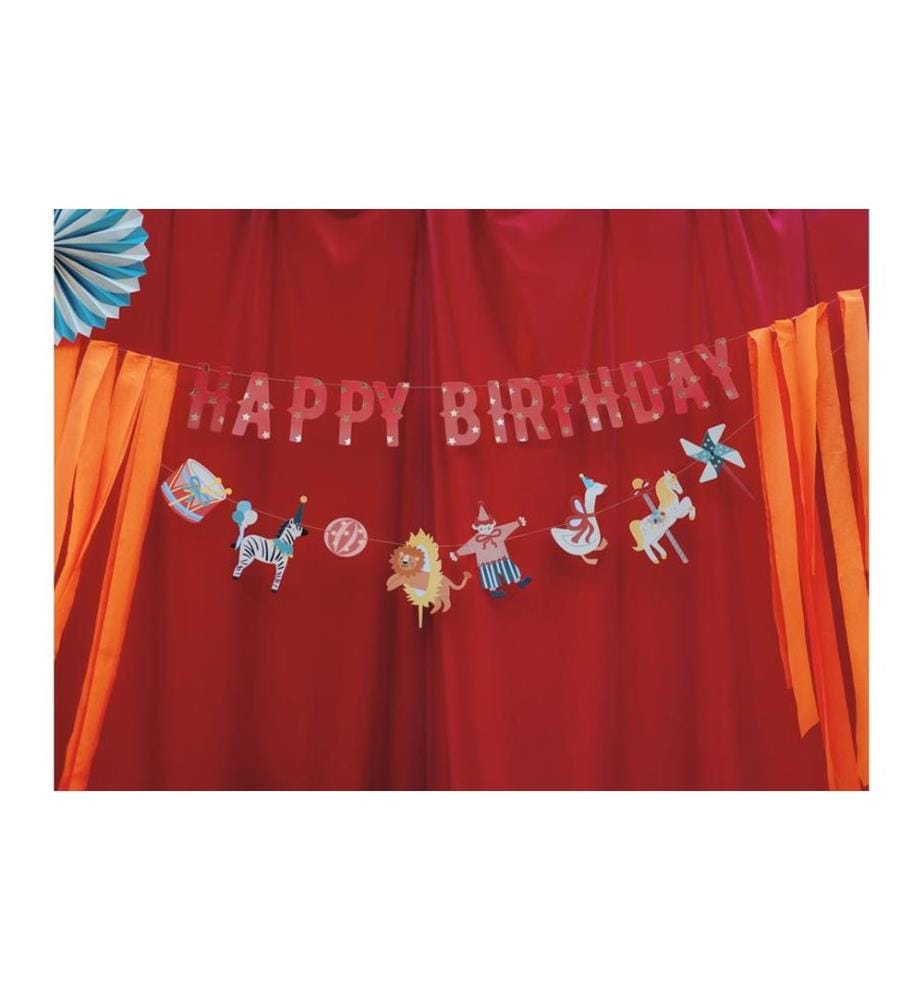 PARTYDECO - Girlande Happy Birthday Zirkus, farbig, 275 cm