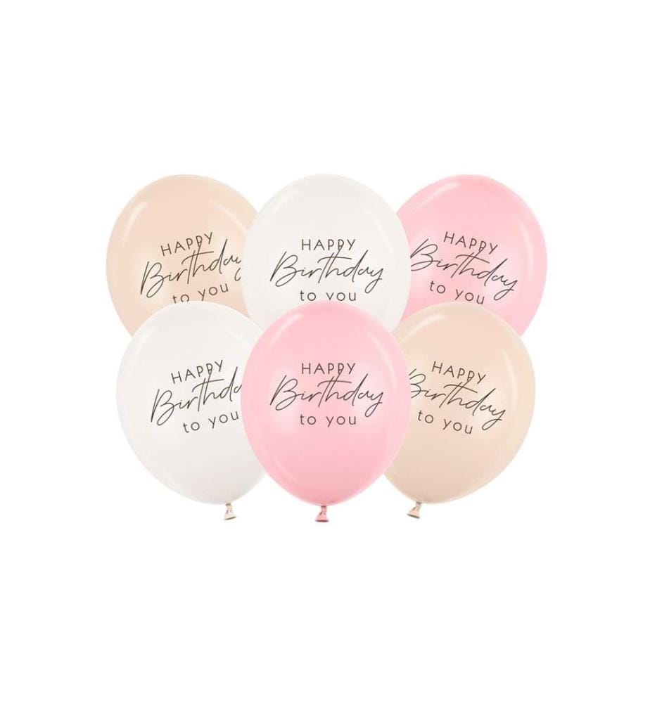 PARTYDECO - Luftballon Happy Birthday, Rosa, 30 cm, 6 Stück