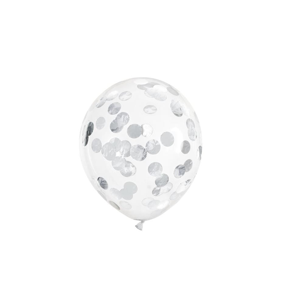 PARTYDECO - Ballon de baudruche confettis rond Ø 30 cm, transparent/argenté