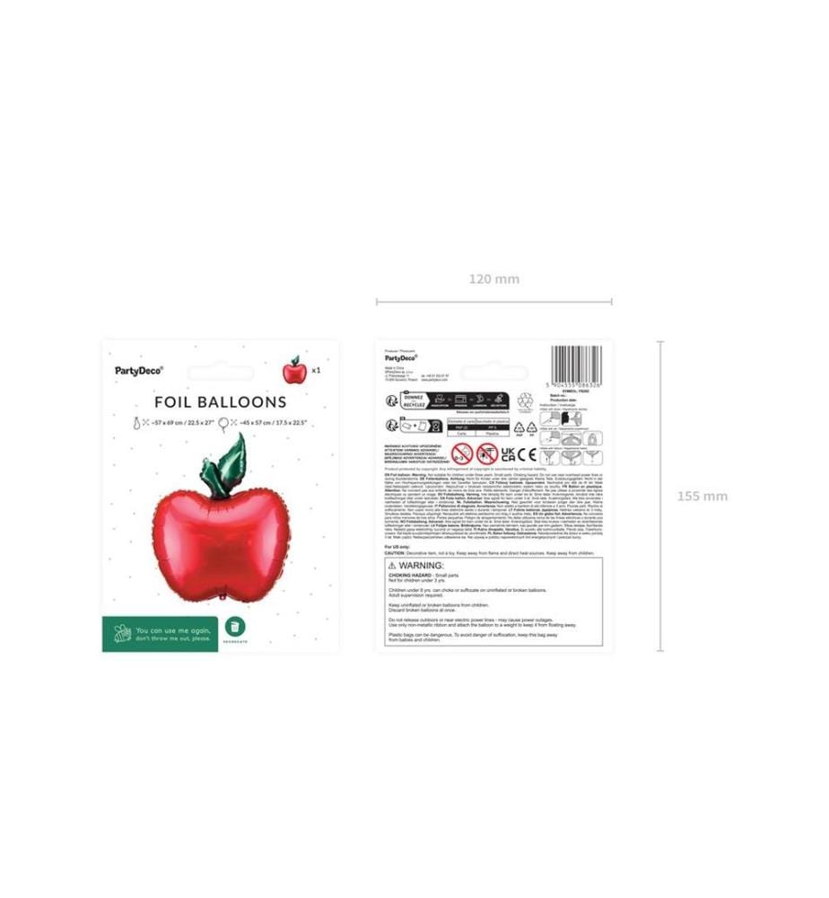 PARTYDECO - Folienballon Apfel, Rot, 45 x 57 cm, 1 Stück
