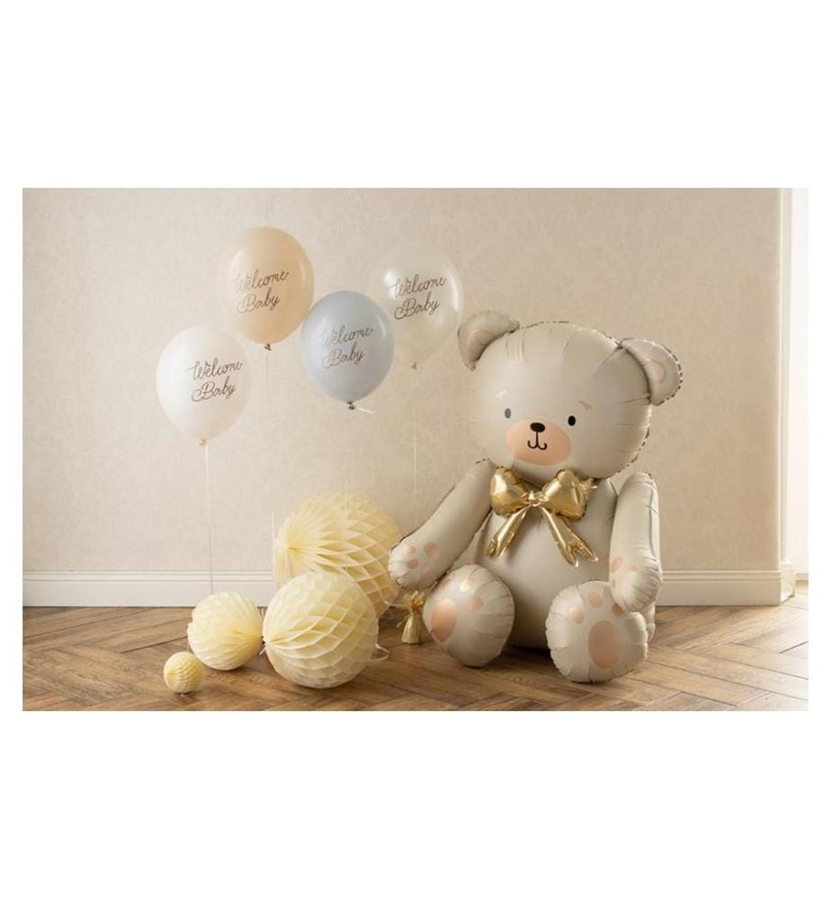PARTYDECO - Luftballon Welcome Baby, Weiss / Hellblau, 30 cm, 6 Stück