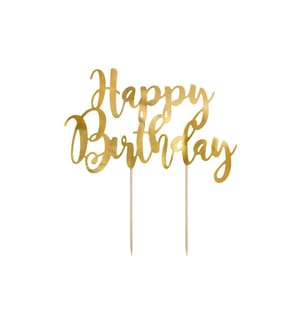 PARTYDECO - Topper pour gâteau Happy Birthday 1 Pièce/s, Doré