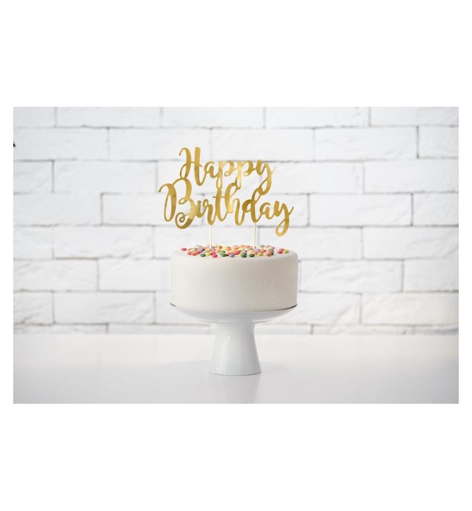 PARTYDECO - Kuchen-Topper Happy Birthday 1 Stück, Gold