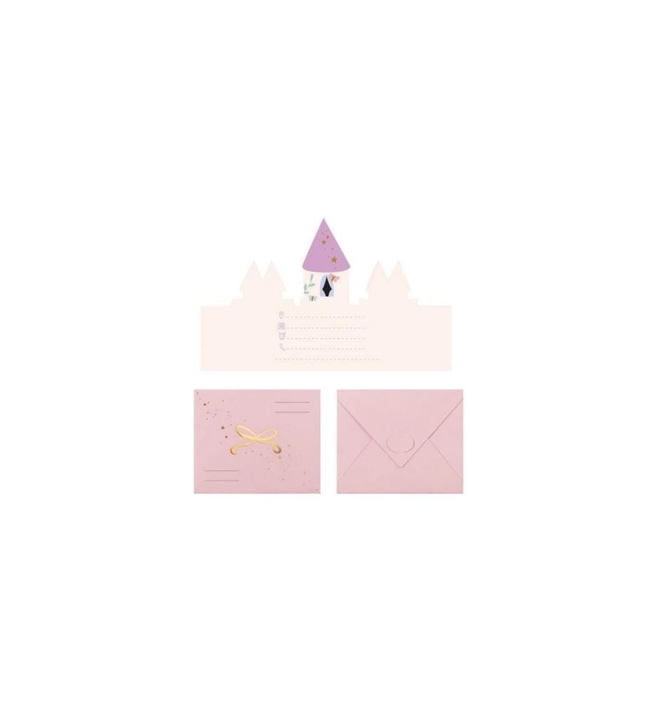 PARTYDECO - Einladungskarte Schloss 12.5 x 15.5 cm, 6 Stück