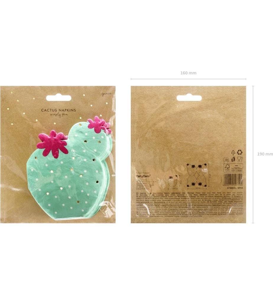 PARTYDECO - Cocktailservietten Kaktus 11.5 x 13.5 cm, 20 Stück
