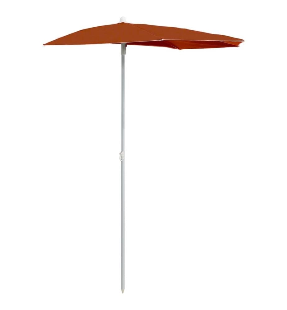 Demi-parasol de jardin avec mât 180x90 cm Terre cuite