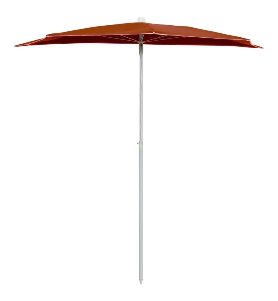 Demi-parasol de jardin avec mât 180x90 cm Terre cuite