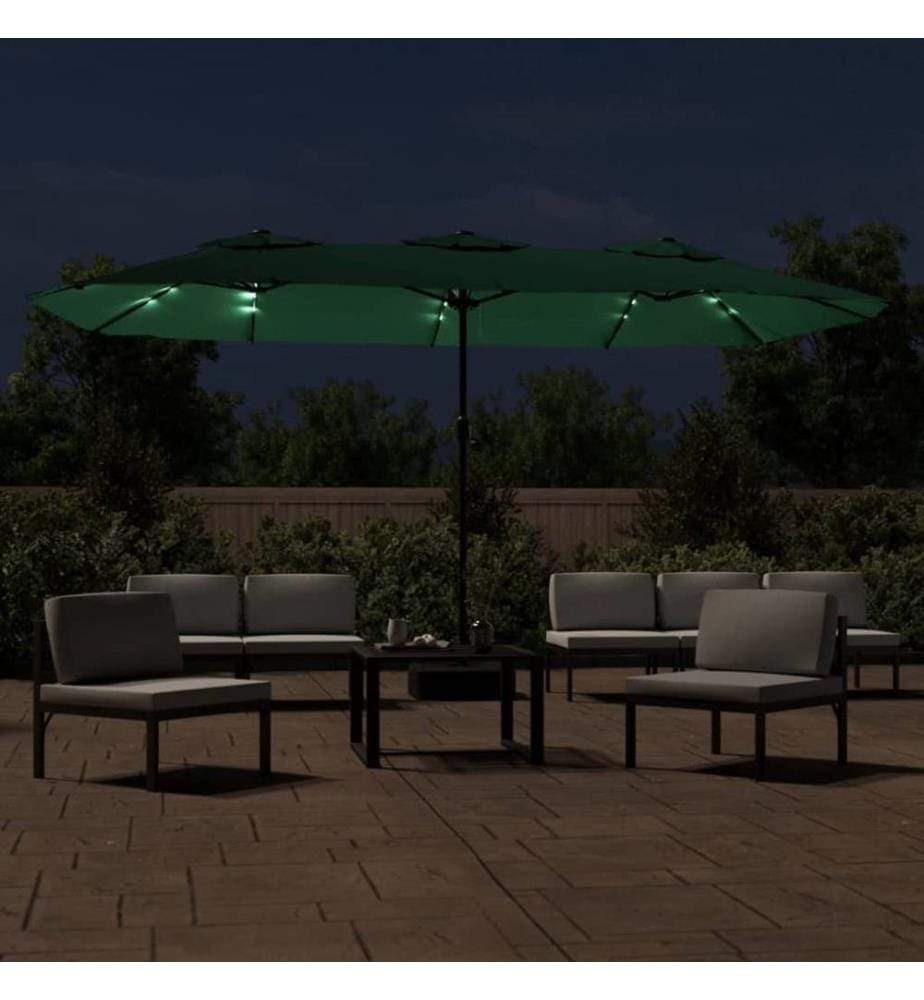 Doppelsonnenschirm mit LEDs Grün 449x245 cm