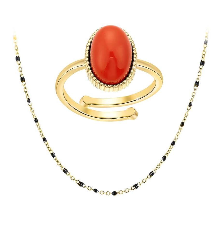 Set aus Ring und Halskette mit einem roten Onyx - Rot