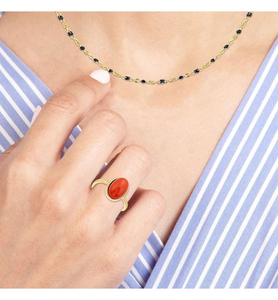 Set aus Ring und Halskette mit einem roten Onyx - Rot