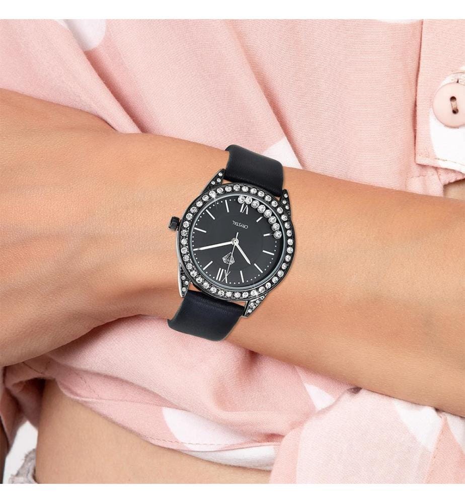 Montre élégante ornée de Cristaux scintillants - Noir