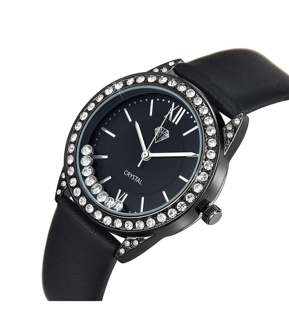 Montre élégante ornée de Cristaux scintillants - Noir