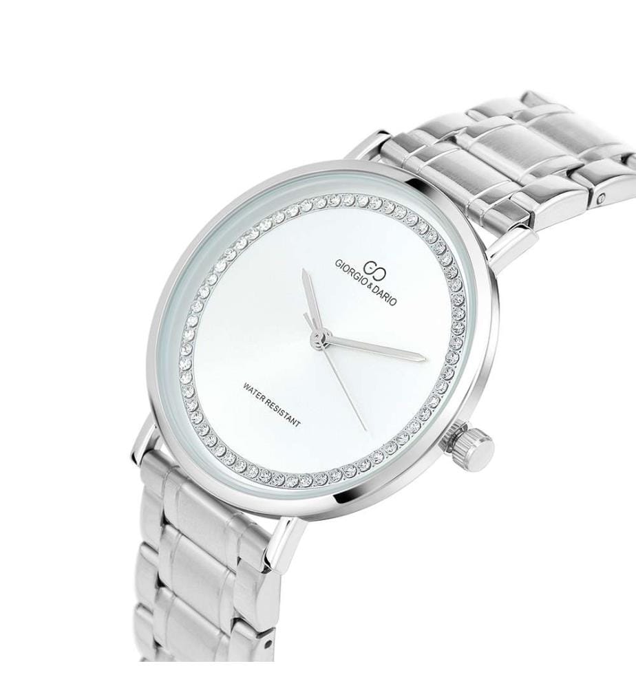 Elegante Lou Uhr mit funkelnden Kristallen - Silber