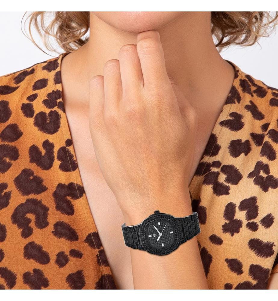 Elegante Uhr mit funkelnden Kristallen - Schwarz