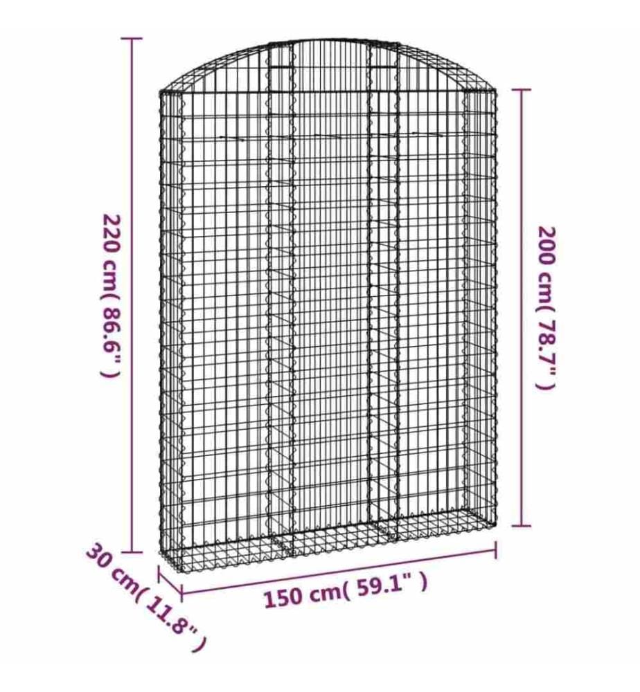 Gabione mit Hochbogen 150x30x200/220 cm Verzinktes Eisen