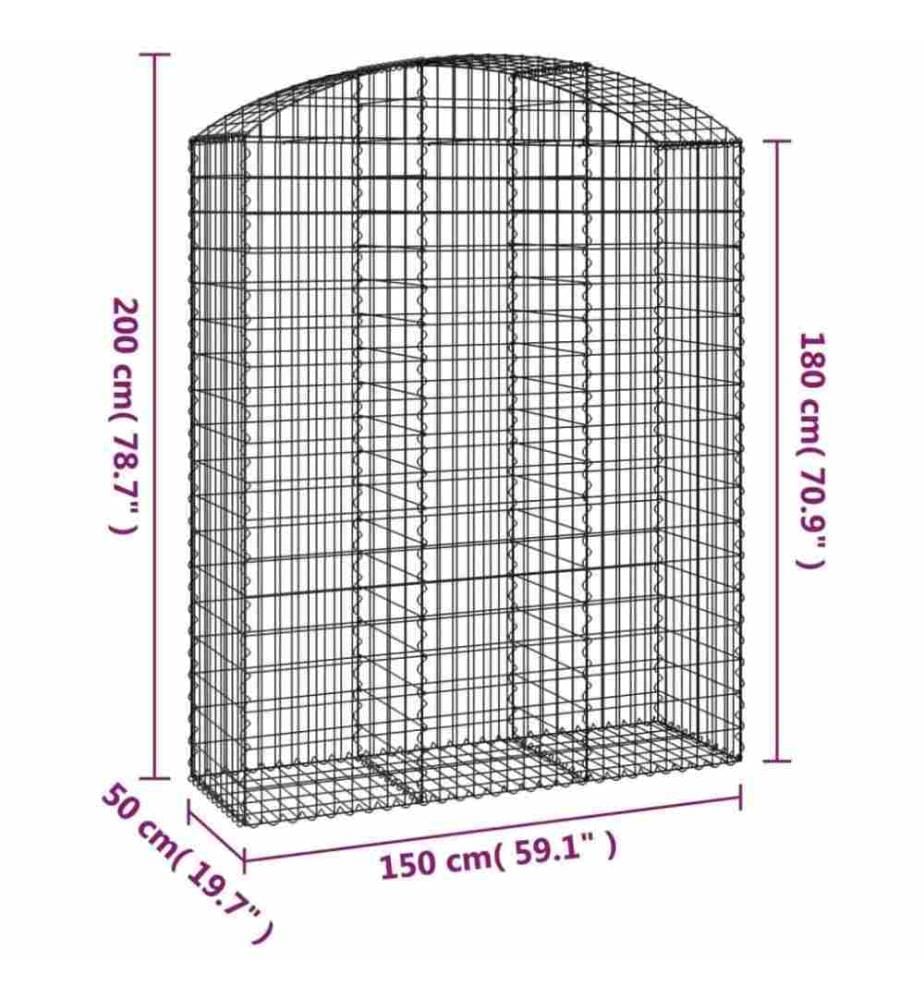 Gabione mit Hochbogen 150x50x180/200 cm Verzinktes Eisen