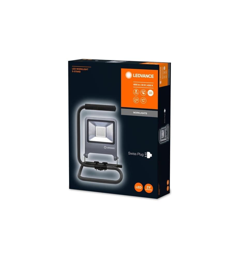 LEDVANCE - Scheinwerfer Worklight S-Stand CH Plug, 50 W, 4000K, 4500lm