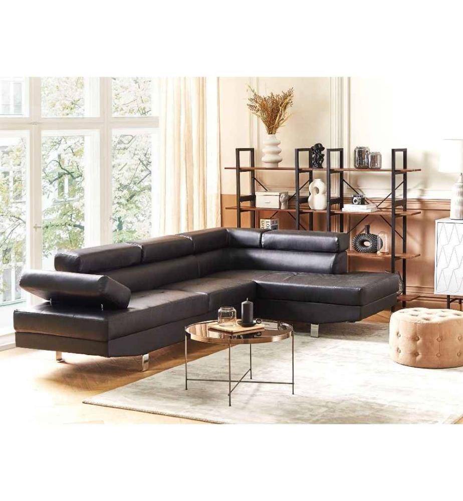Ecksofa 5-Sitzer NORREA Kunstleder Schwarz linksseitig