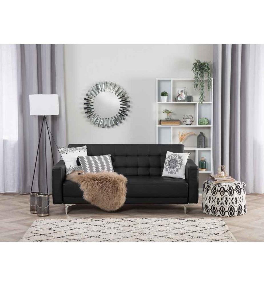 Sofa Schwarz Kunstleder 3-Sitzer Klassisch Wohnzimmer