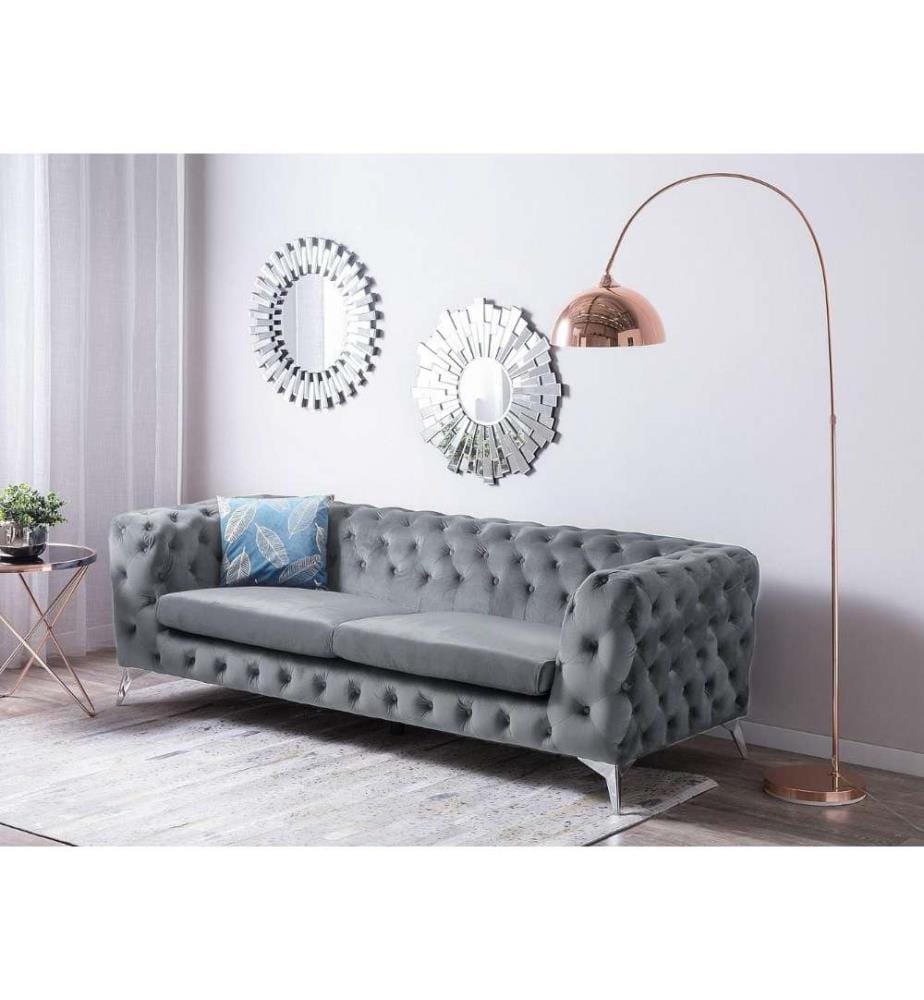Sofa 3-Sitzer SOTRA Samtstoff Grau
