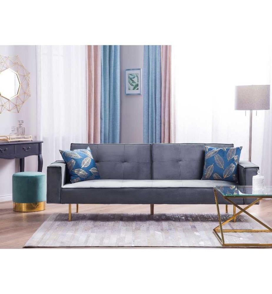 Schlafsofa 3-Sitzer VISNES Samtstoff Grau