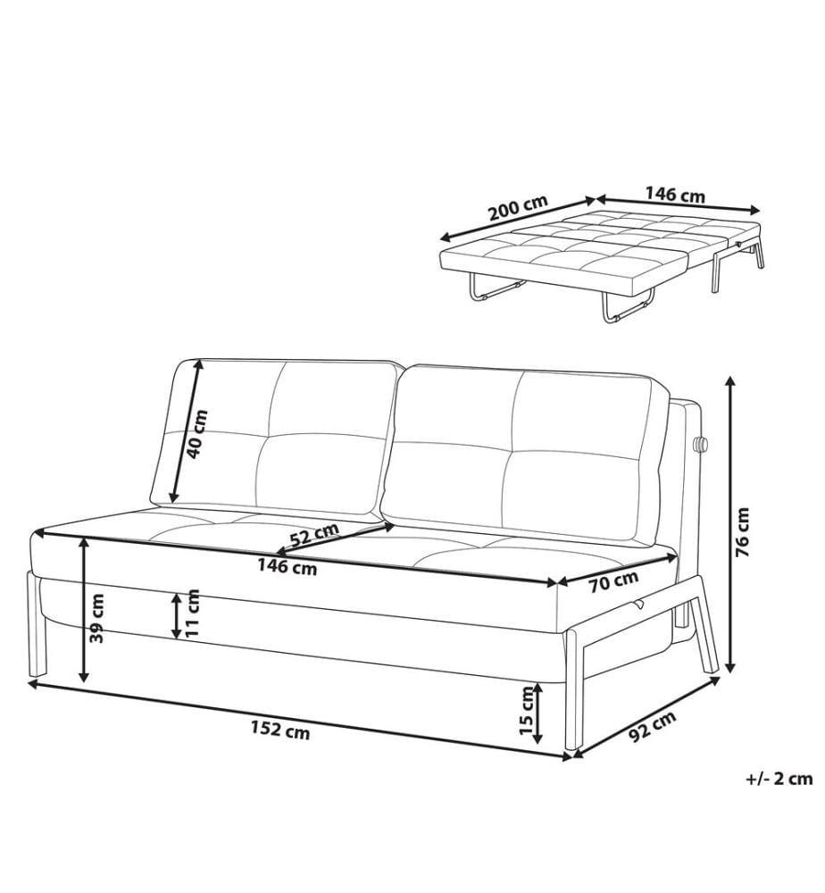 Sofa Bed 2 Seater EDLAND Fabric Light Grey