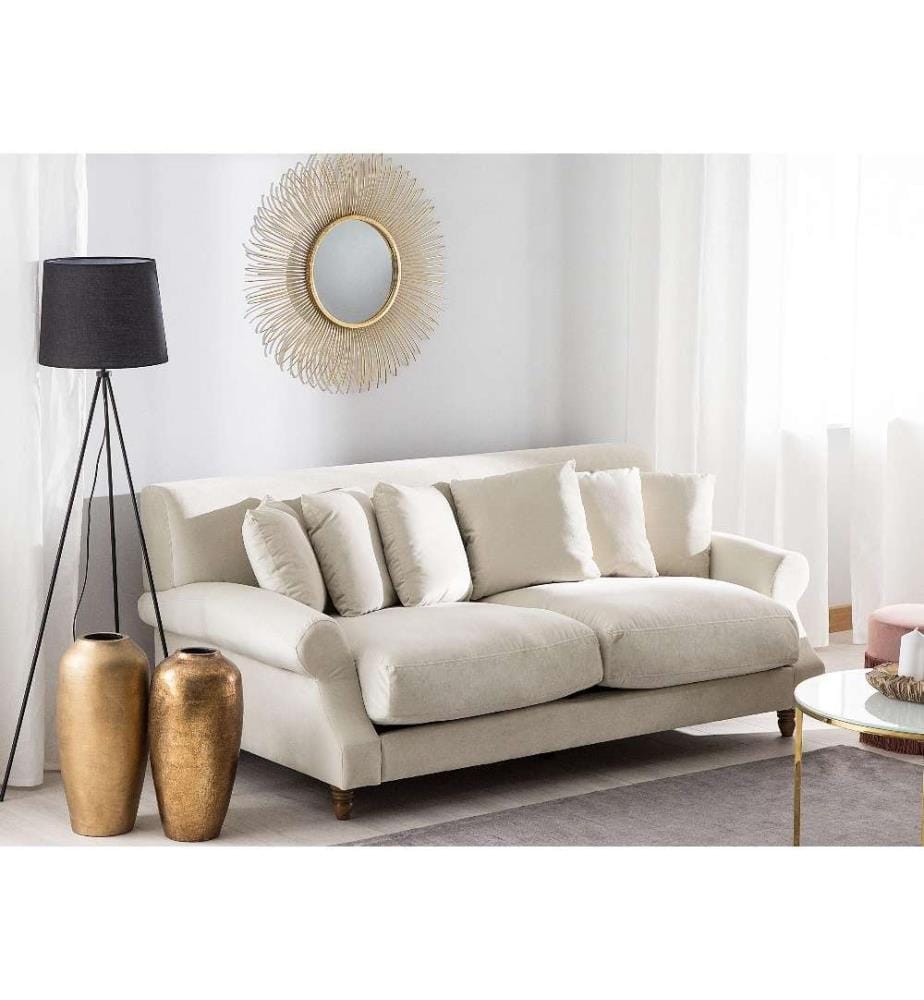 Sofa Beige Samtstoff 3-Sitzer Traditionell Retro Wohnzimmer