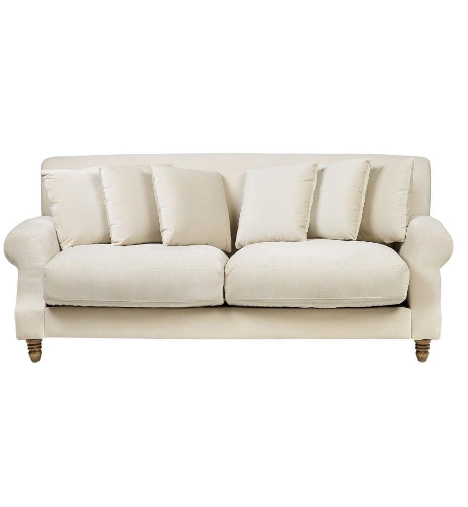 Sofa Beige Samtstoff 3-Sitzer Traditionell Retro Wohnzimmer