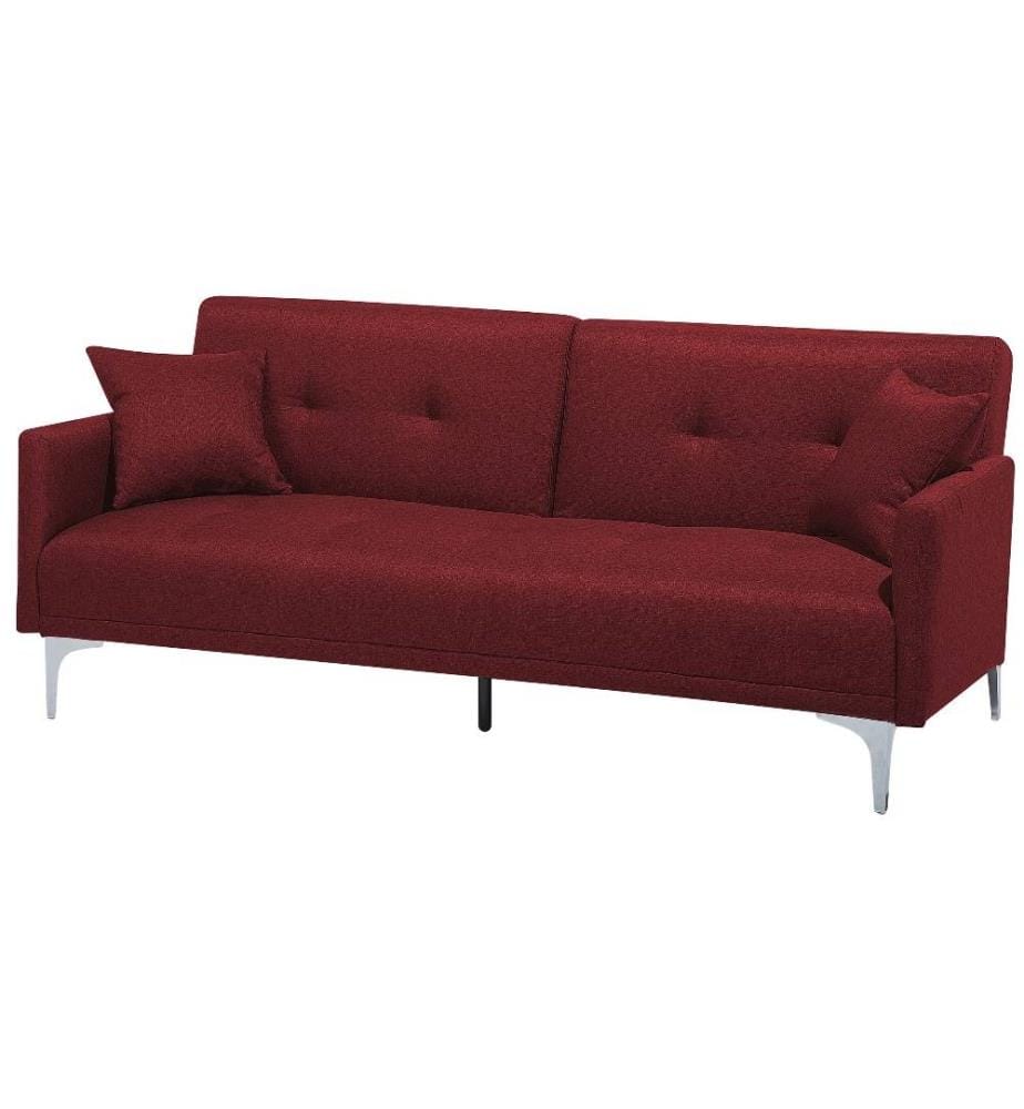 Sofa Rot Polsterbezug 3-Sitzer Schlaffunktion Modern Zierkissen Wohnzimmer