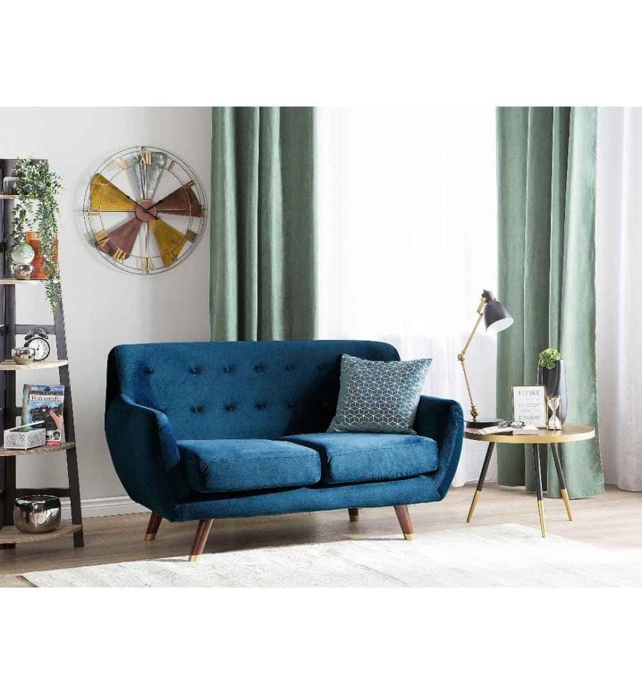 Sofa Dunkelblau Samtstoff 2-Sitzer Minimalistisch Retro Wohnzimmer