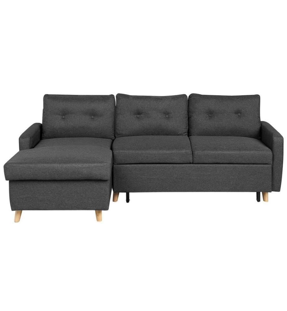 Ecksofa Dunkelgrau Polsterbezug L-Förmig Rechtsseitig Schlaffunktion Modern Wohnzimmer