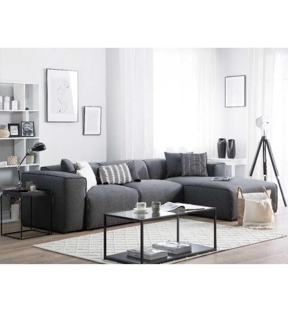 Ecksofa 3-Sitzer DOLVA Stoff Dunkelgrau linksseitig