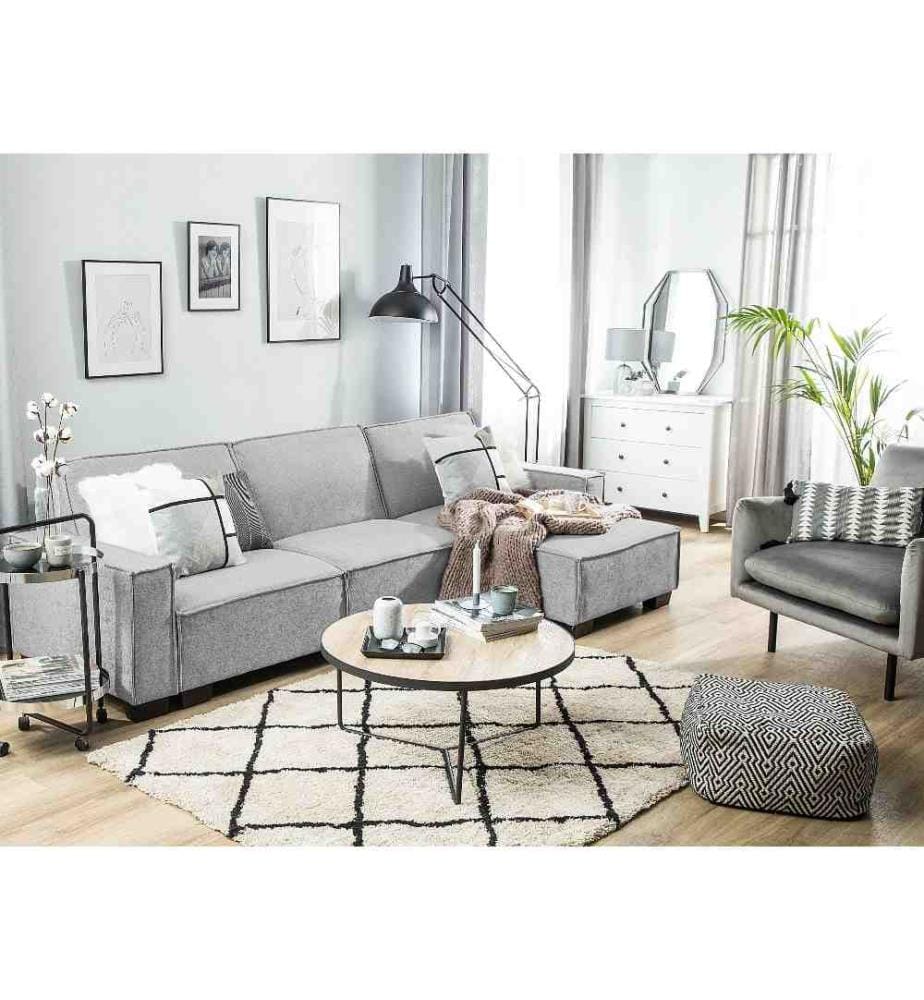 Corner Sofa Bed 3 Seater ROMEDAL Fabric Light Grey Left Hand