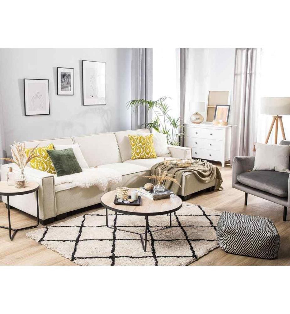 Corner Sofa Bed 3 Seater ROMEDAL Fabric Beige Left Hand