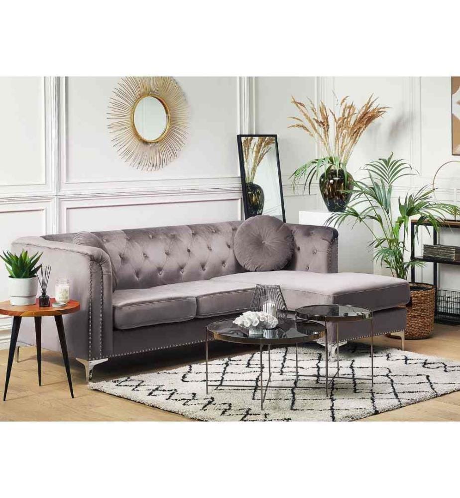 Ecksofa 3-Sitzer FLEN Samtstoff Grau linksseitig
