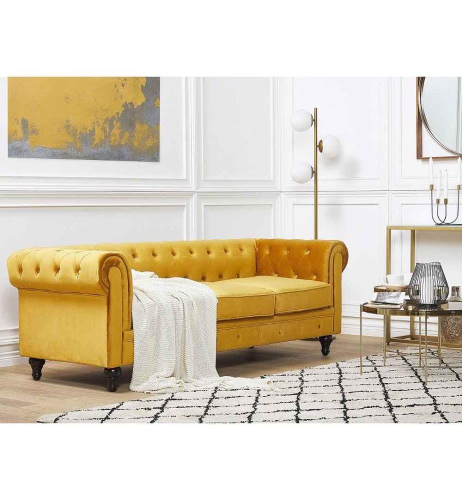 Sofa 3-Sitzer CHESTERFIELD Samtstoff Gold