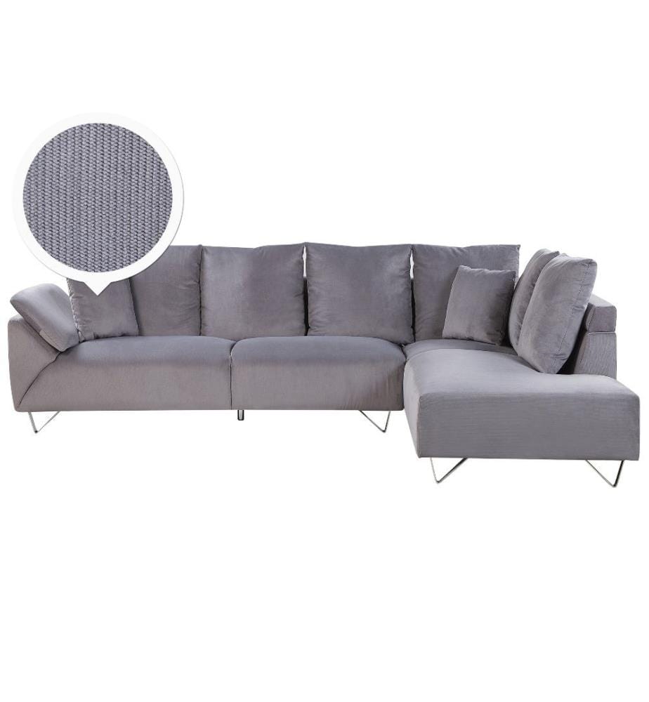 Ecksofa Grau Kordbezug 266 x 181 cm abziehbare Kissenbezüge dekorative Metallbeine Modern Trendig Elegant
