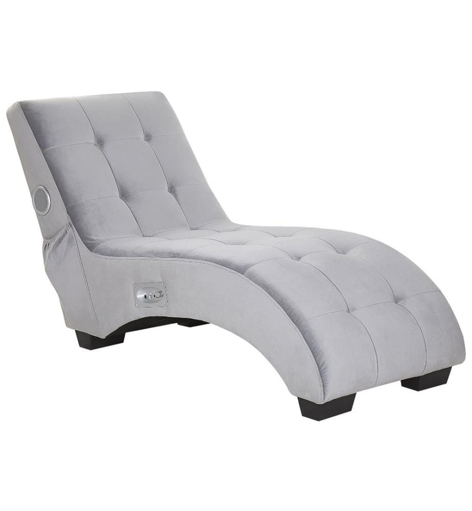 Chaise longue SIMORRE Velours Gris Avec haut-parleur Bluetooth intégré