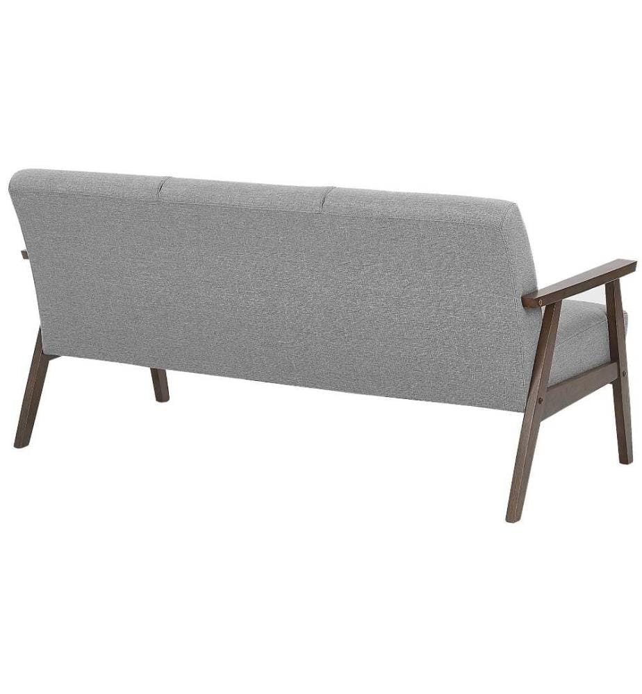 Sofa Grau Polsterbezug 3-Sitzer Retro Stil mit Holzbeinen Federkern Diele Wohnzimmer Salon Möbel Wohnecke Sitzecke